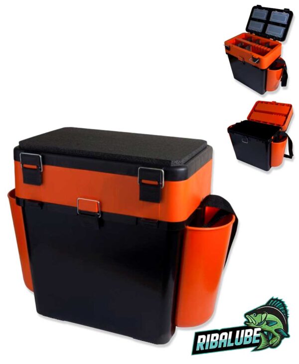 Ящик зимний HELIOS FishBox В39*Ш38(50 с уч.нав.карм)*Г25, 19л,отдел в крышке,2 карм.,ремень,оранж(4)